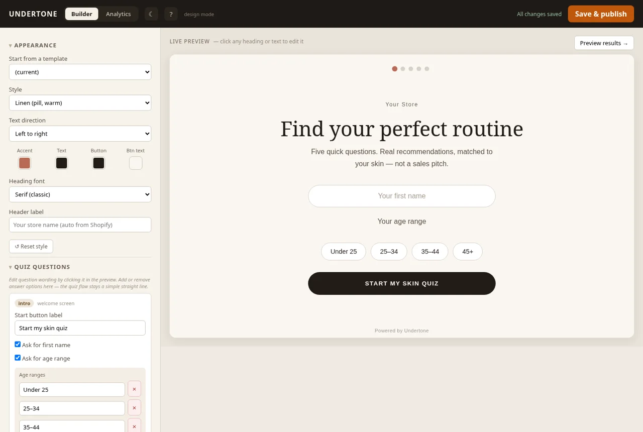 Undertone quiz builder interface