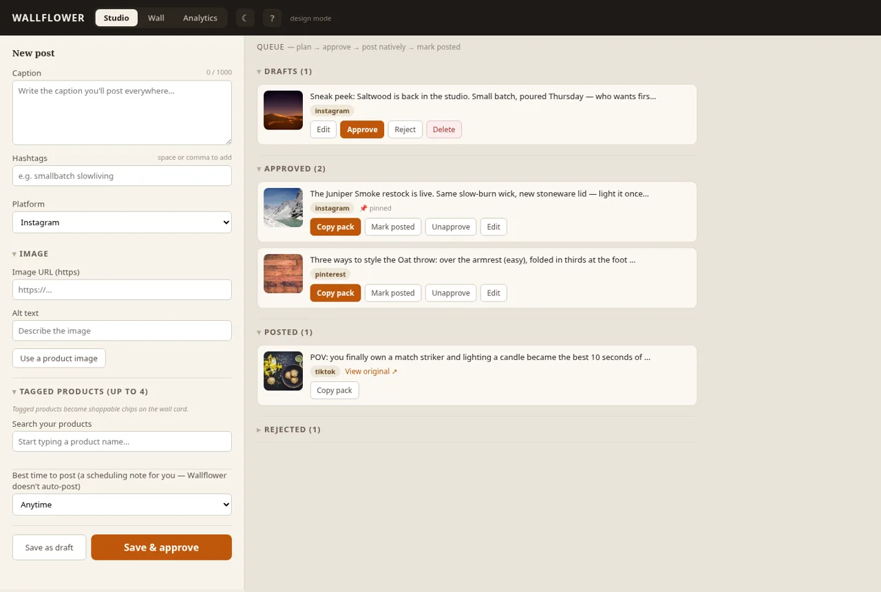 Wallflower posting studio interface